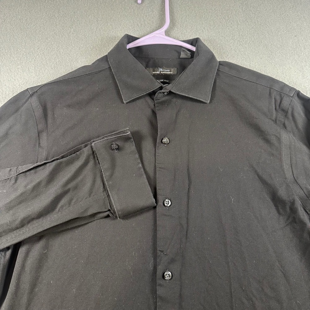 Marc Anthony Mens Slim Fit Dress Shirt Black 15.5 34/35 Long Sleeve Cotton
